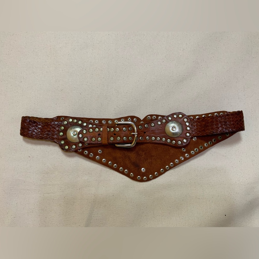 Handmade Vintage Brown Leather and Metal Belt - Picture 5 of 7